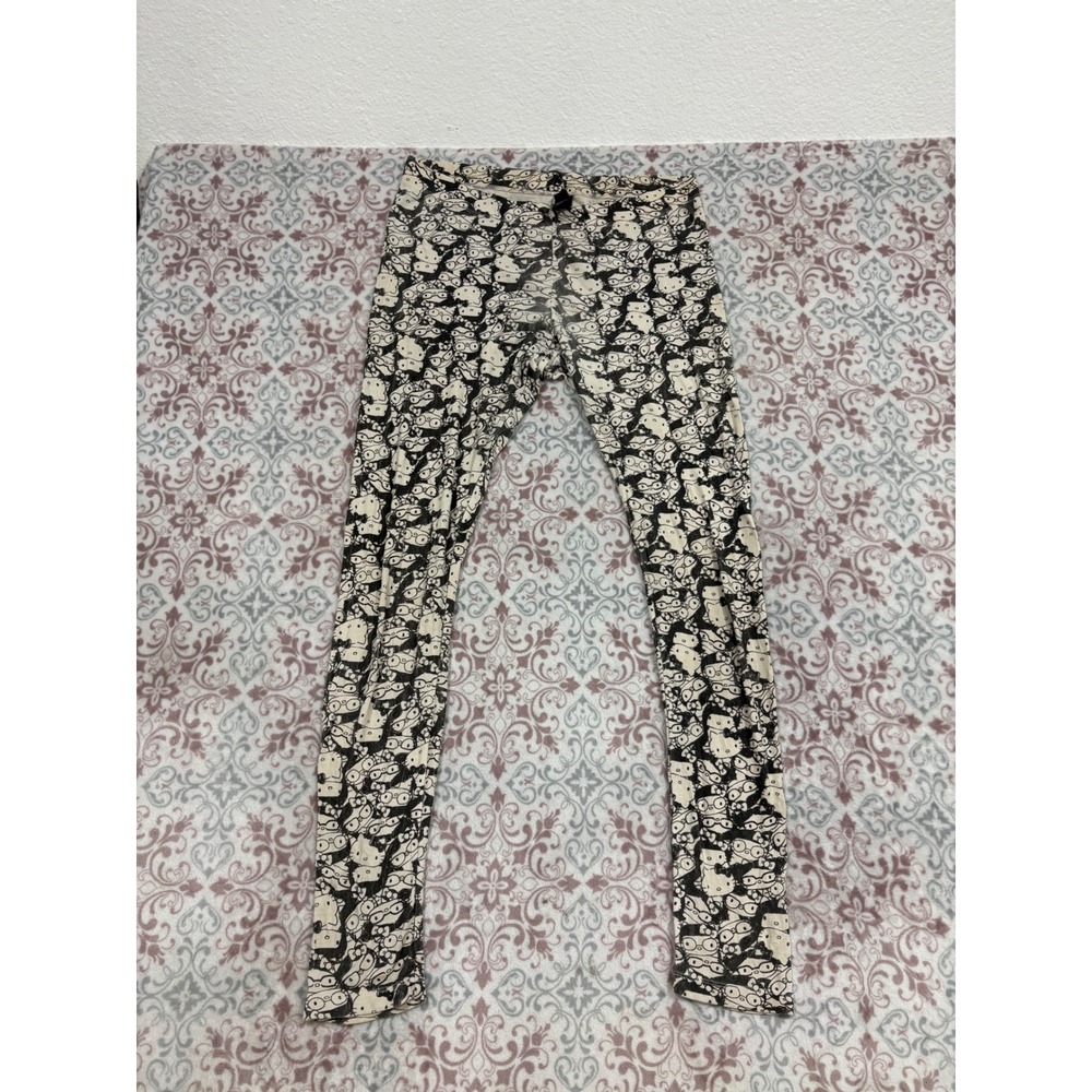 Sanrio Hello Kitty Glasses Print Leggings Black Cream Small Y2K Kawaii Pants